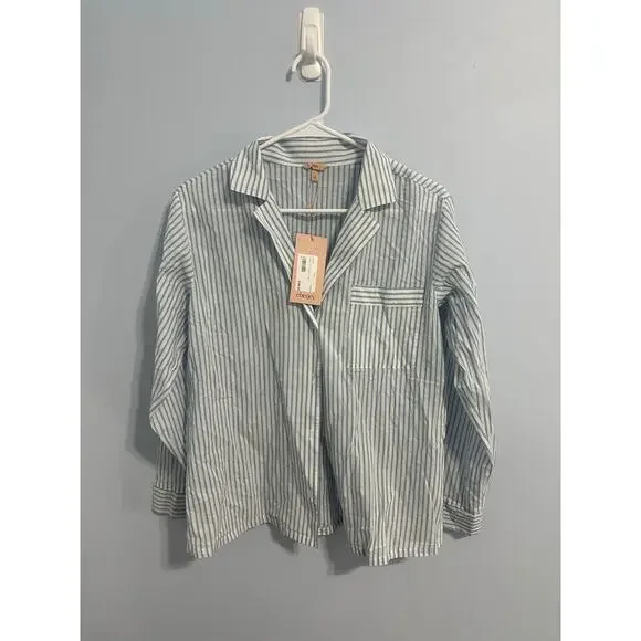 Eberjey NWT Cotton Striped Pajama Top Longsleeve Blue White Sz XS Women - Picture 6 of 8